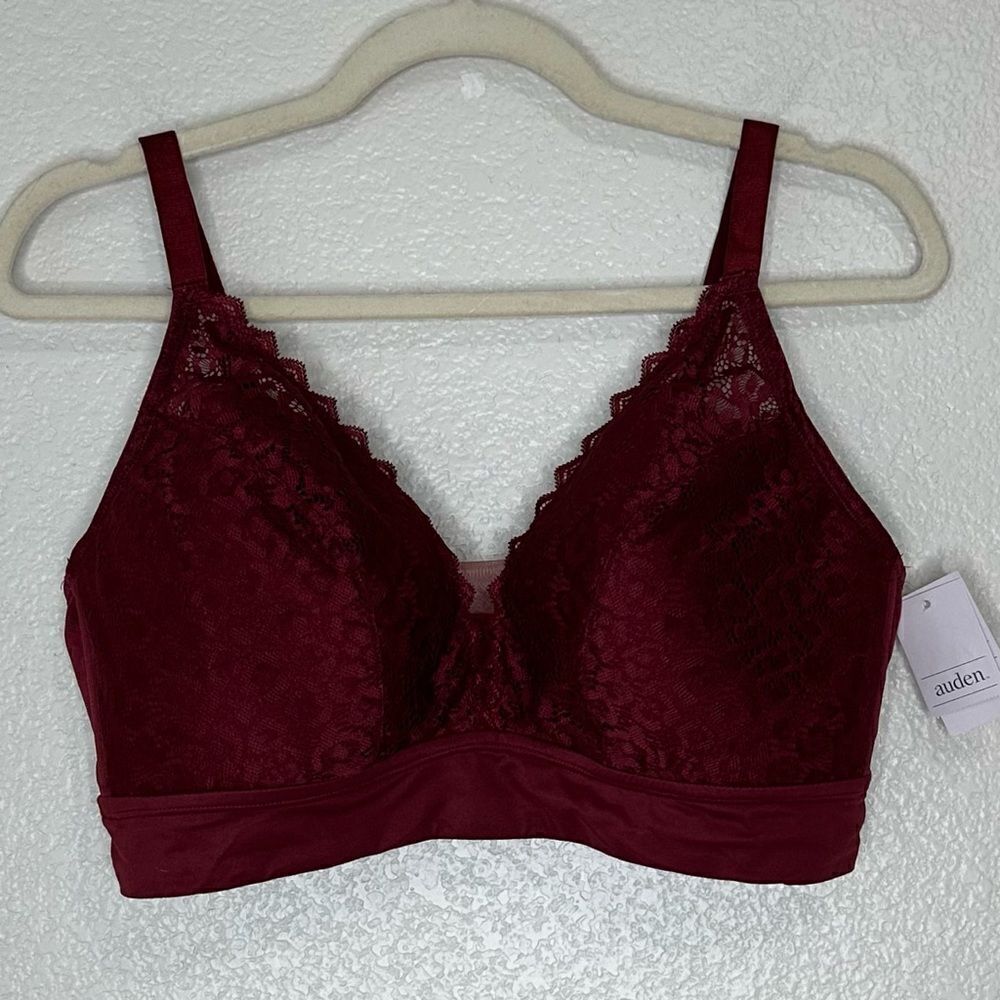 NWT Auden Burgundy Lace Lightly Lined Bralette Bra